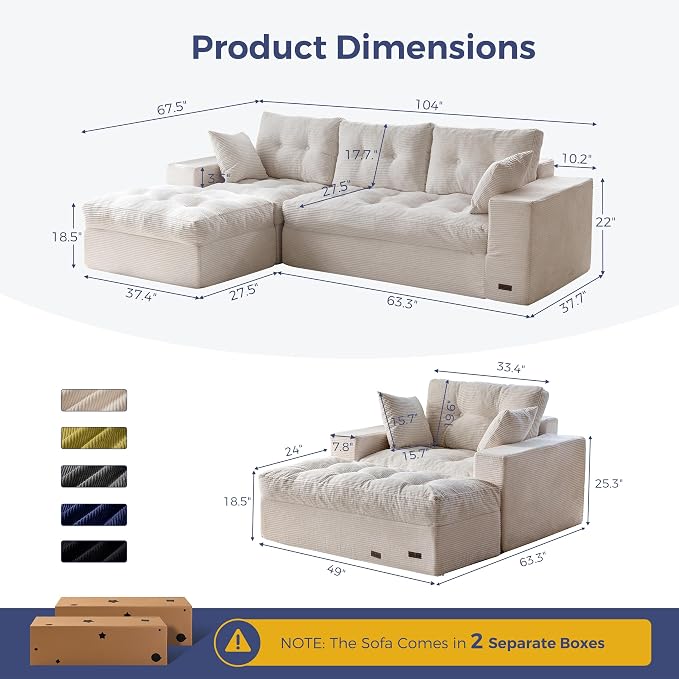 MAXYOYO Sectional Sofa Couch and Chaise Lounge, L Shaped Modern Cloud Couch - Image 2