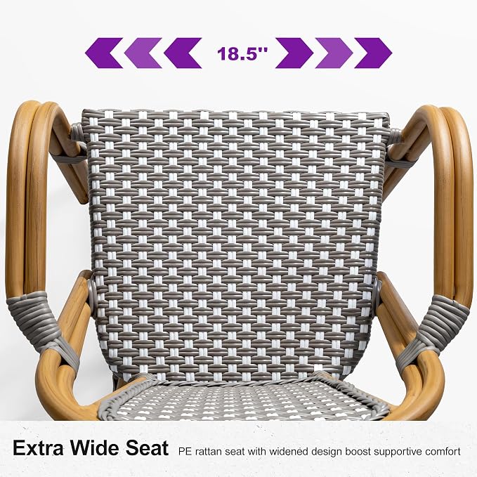 PURPLE LEAF French Bistro Chairs Set of 2 Aluminum Hand-Woven Rattan Wicker - Image 5