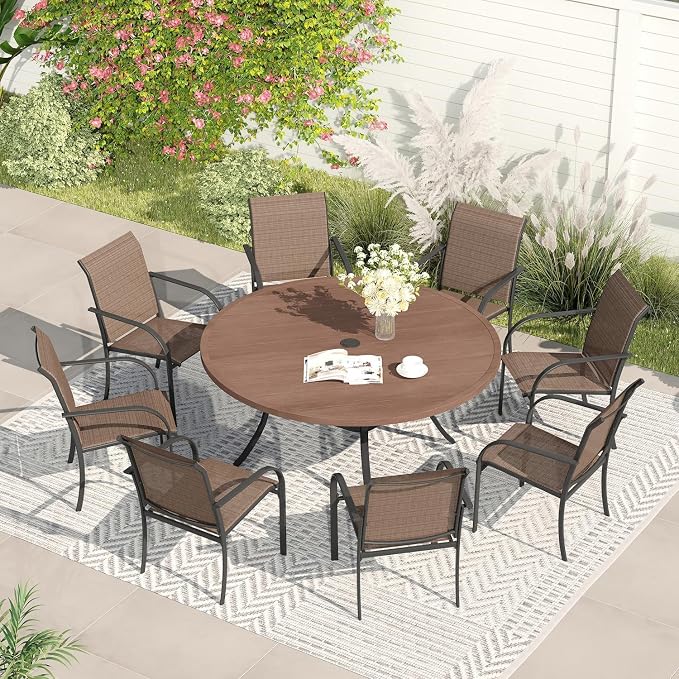 VICLLAX Patio Dining Set for 8, Outdoor Furniture Set Includes 53" Round Patio by HOME
