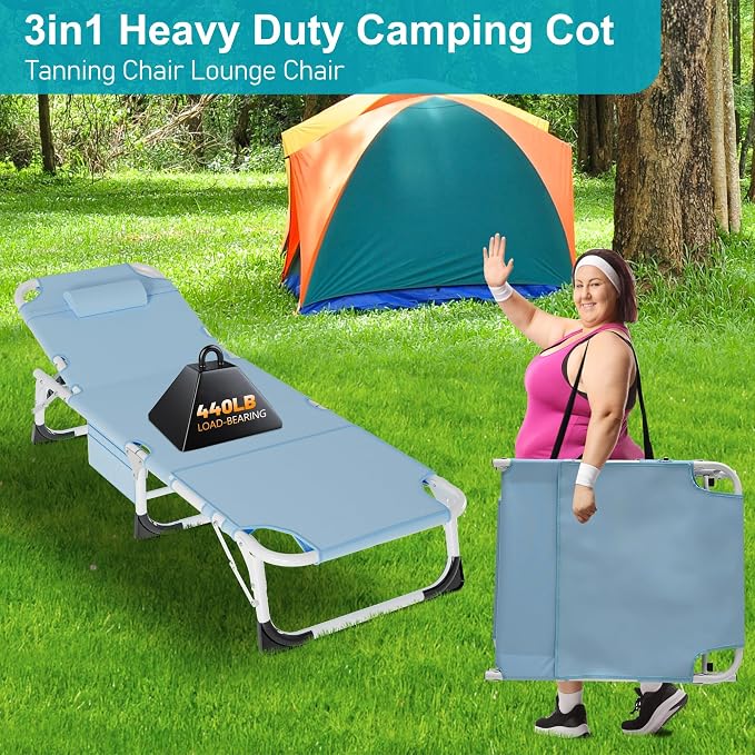 ABORON Oversized Folding Sun Tanning Chair, 3 in 1 Heavy Duty Chaise Lounge - Image 6