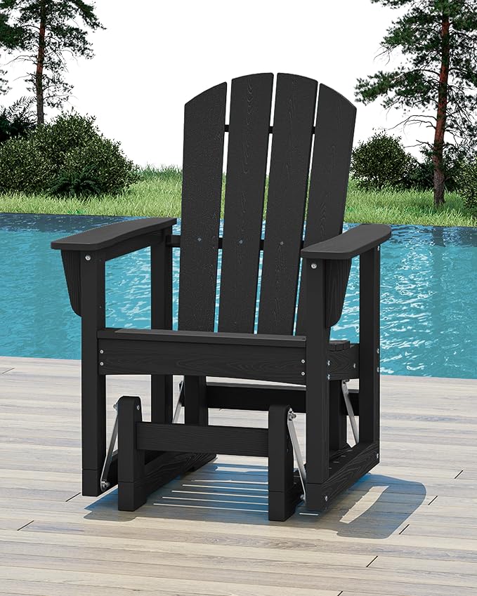 SERWALL Outdoor Glider Chair, HDPE Patio Glider Rocker All-Weather Porch Glider - Image 2