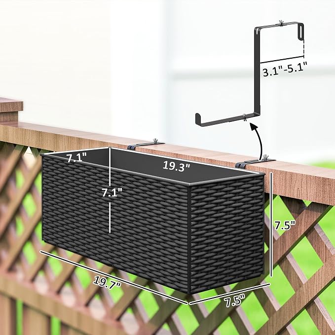 Outsunny Railing Planter Box, Hanging Flower Pots - Image 3