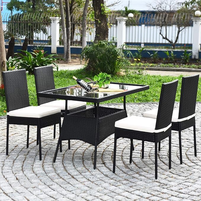 Tangkula 10 Pieces Wicker Patio Dining Set, Outdoor Rattan Table & Chairs Set - Image 8