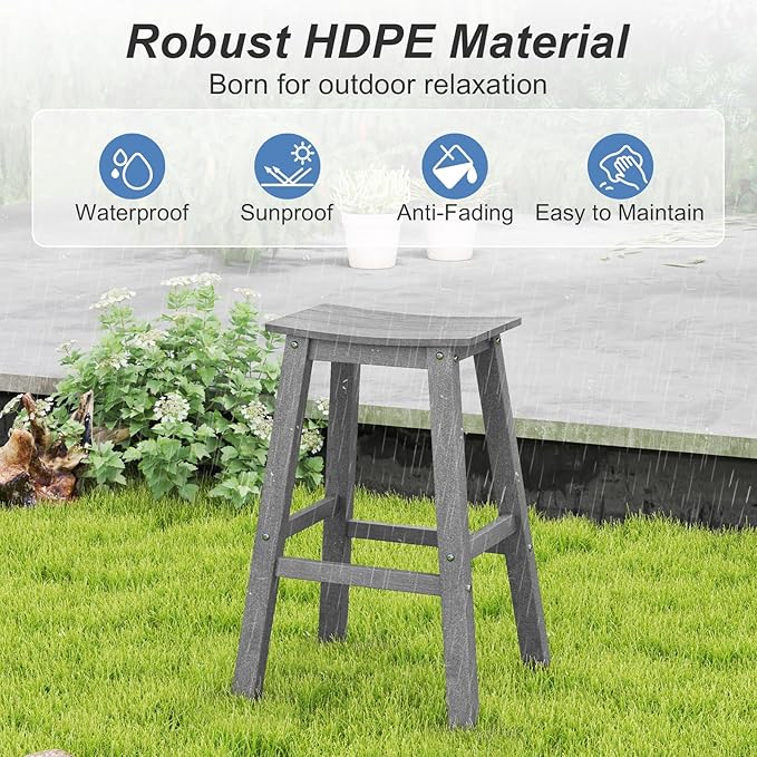 Tangkula Patio Bar Stool Set of 4, 29 Inch HDPE Bar Height Armless Saddle - Image 7