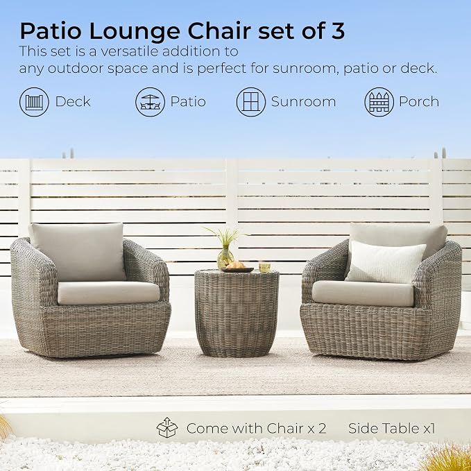 CHITA 3 Pieces Patio Wicker Furniture Set, Outdoor Rattan Bistro Set - Image 7