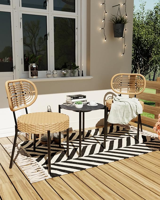 GarveeLife 3 Piece Wicker Patio Bistro Furniture Set, Outdoor Dining Chairs - Image 2