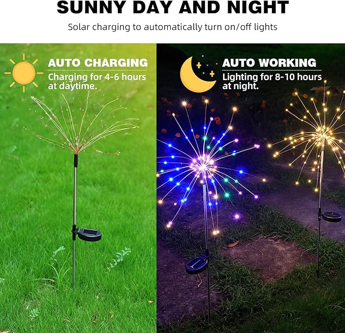 YOTOZU 4 PCS Solar Firework Light, Outdoor Solar Garden Decorative Lights 120 - Image 5