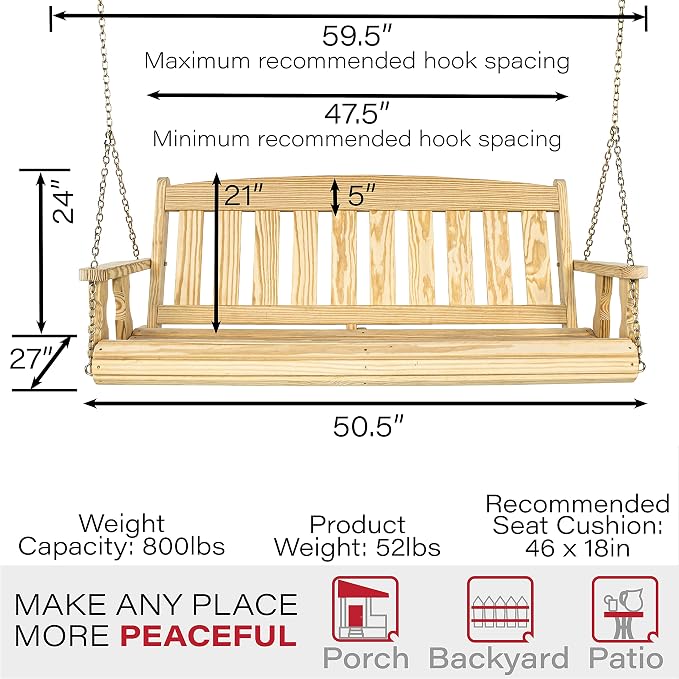 Amish Casual Heavy Duty 800 Lb Mission Treated Porch Swing - Image 6