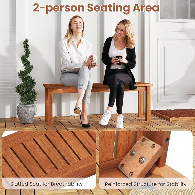 Tangkula Outdoor Wood Bench, 2-Person Backless Patio Garden Bench - Image 7