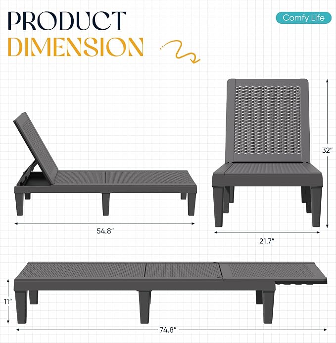 Greesum Outdoor Chaise Lounge Chairs Set of 4 - Image 2
