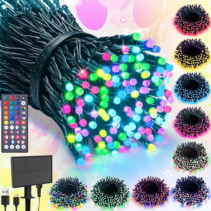 LitHome 100 LED Solar Christmas String Lights Outdoor, 33FT 34Colors Changing by LitHome