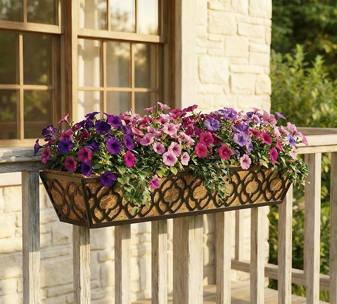 Y&M 30 Inch Window Deck with Coco Liner, Fence Metal Hanging Flower Planter - Image 9