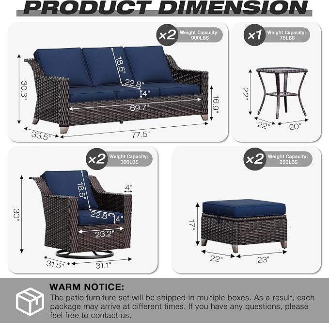Joyside Wicker Patio Furniture Sets, 7 Pieces Upgraded Large Size Outdoor - Image 2
