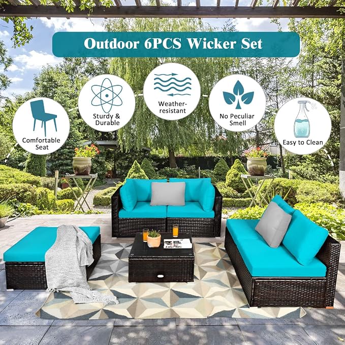 Tangkula 6 Piece Patio Furniture Set, Outdoor Deck Lawn Backyard Durable Steel - Image 8