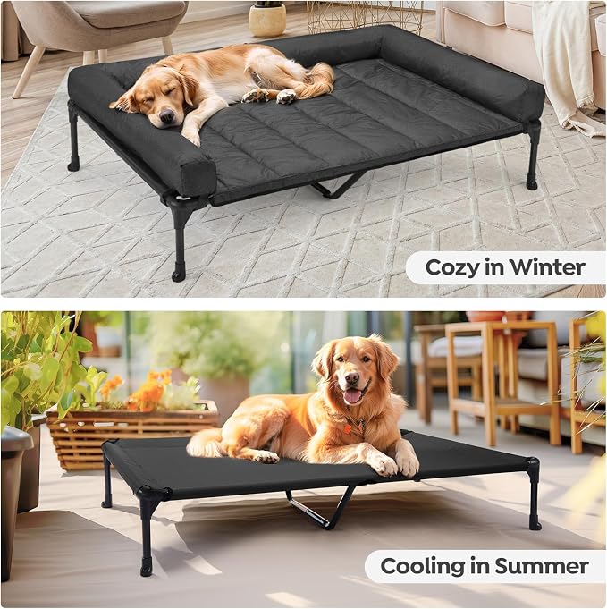 Veehoo Cooling Elevated Dog Bed Add Removable Waterproof Bolster Cushion Mat - Image 5
