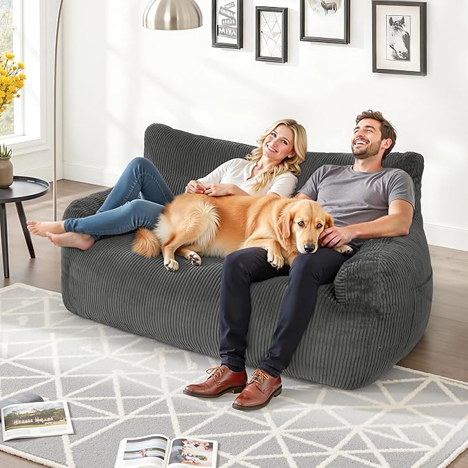 Pamapic 59" Bean Bag Chair, 2 Seat Loveseat Sofa, Ultra Soft Dutch Velvet - Image 3