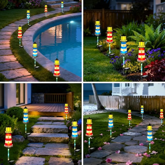 Solar Garden Lights Outdoor Decorations, 4 Packs Lighthouse Waterproof - Image 2