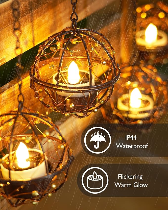 Homemory 8Pcs Solar Tea Lights Outdoor Waterproof, Rechargeable Dusk to Dawn - Image 3