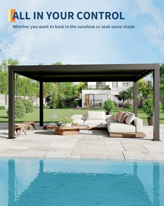 Garveelife All-Aluminum Louvered Pergola 12 ft x 16 ft, Outdoor Pergola - Image 3