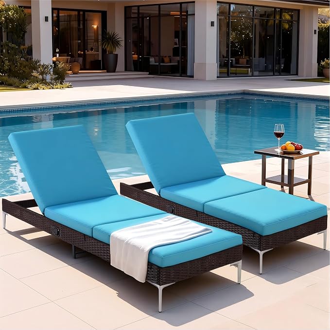 HOMREST Outdoor Lounge Chairs Set of 4, Patio Wicker Chaise Lounge - Image 6