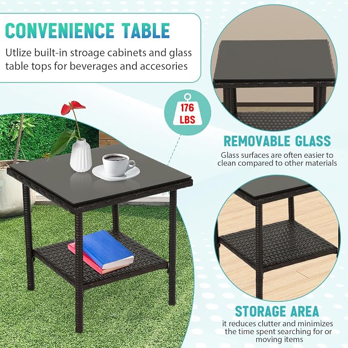FDW 3 Piece Outdoor Furniture Set Patio Brown Wicker Chairs Furniture Bistro - Image 5