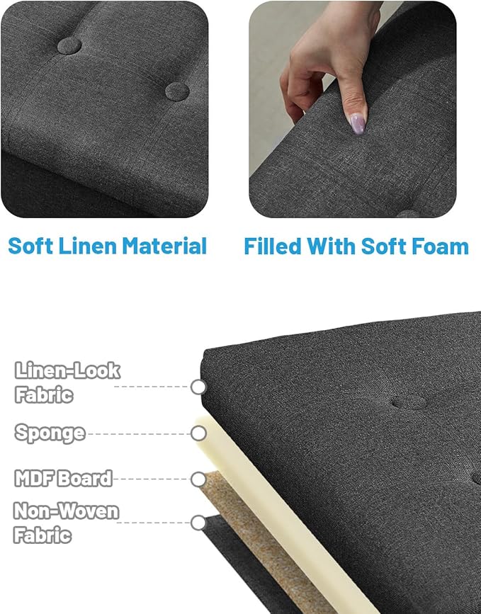 AmasSmile Storage Ottoman Folding Foot Rest Stool, 17 inches Linen Footstool - Image 6