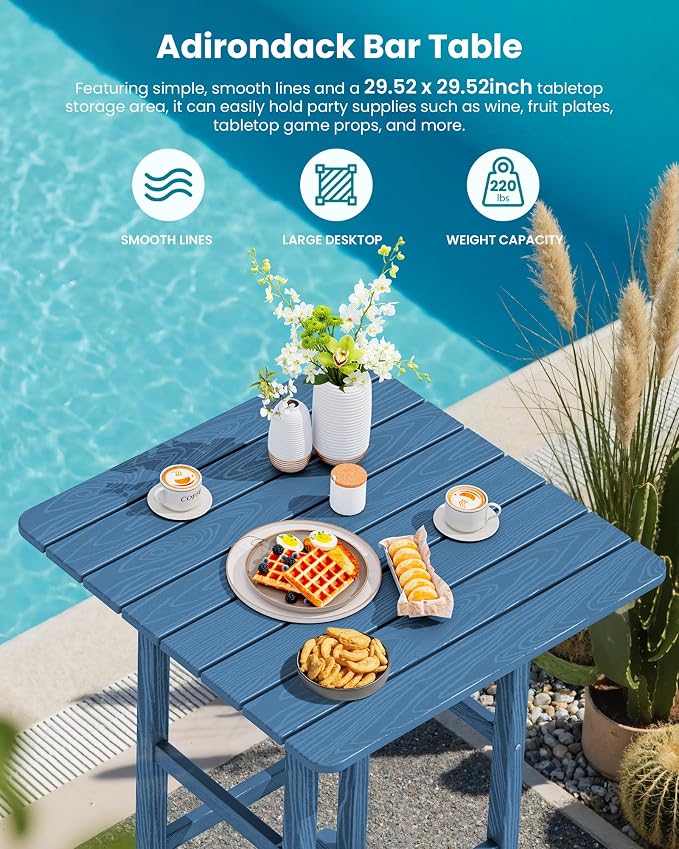SERWALL 5-Piece Adirondack Bar Chair Set, HDPE Adirondack Barstools - Image 2