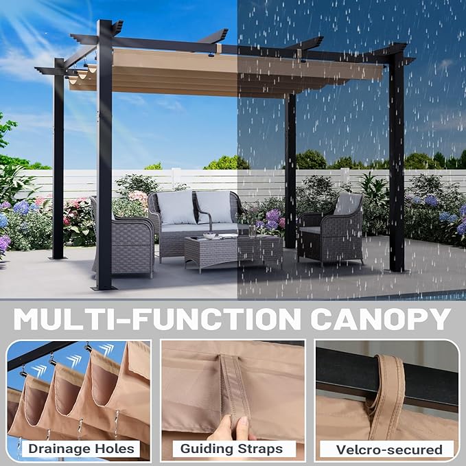 MELLCOM Retractable Pergola 10x12 Ft, Metal Shelter - Image 4