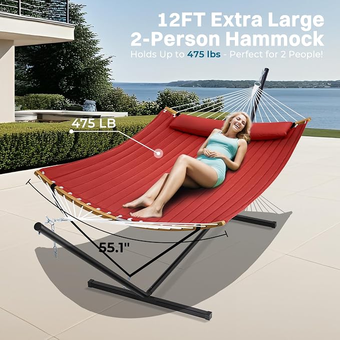 SUPERJARE Hammock with Stand, 2 Person Heavy Duty Hammock with Padded Cotton - Image 2