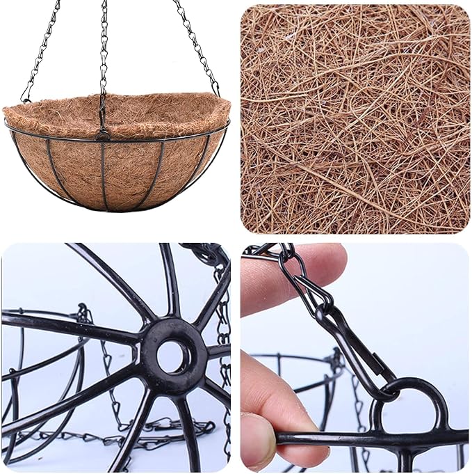 Metal Hanging Planters Basket Set of 3 Hanging Flower Pots 12 Inch Chain Round - Image 8