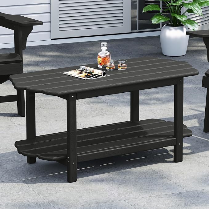 Adirondack Outdoor Patio Table-2 Tier Outside Table Irregular Grey Coffee Table - Image 3