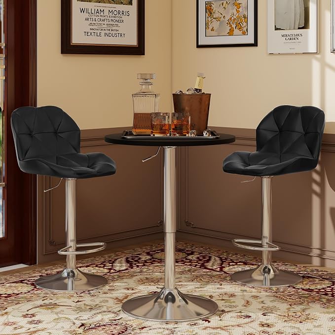 ARTETHYS Bar Table and Chairs Set of 3 Black Heigh Adjustable Round Pub Desk - Image 3