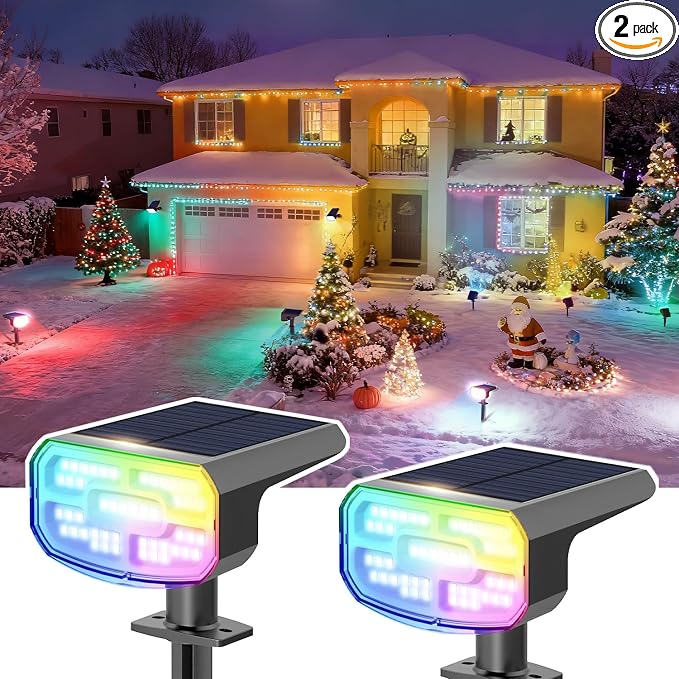 Color Changing Solar Spot Lights Outdoor Waterproof IP65, 9 Lighting Modes by JEJOT