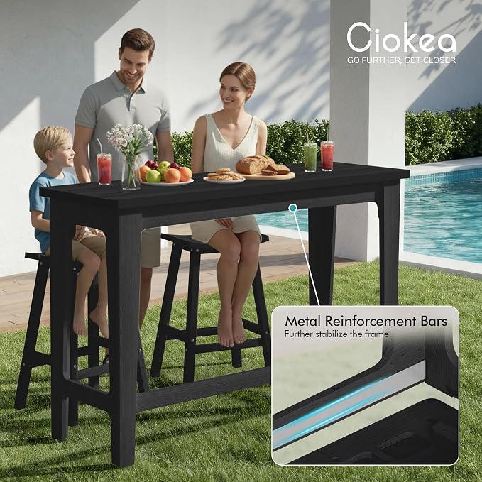 Ciokea 3 Pcs Outdoor Bar Height Table and Stools Set, Heavy-Duty All-Weather - Image 6