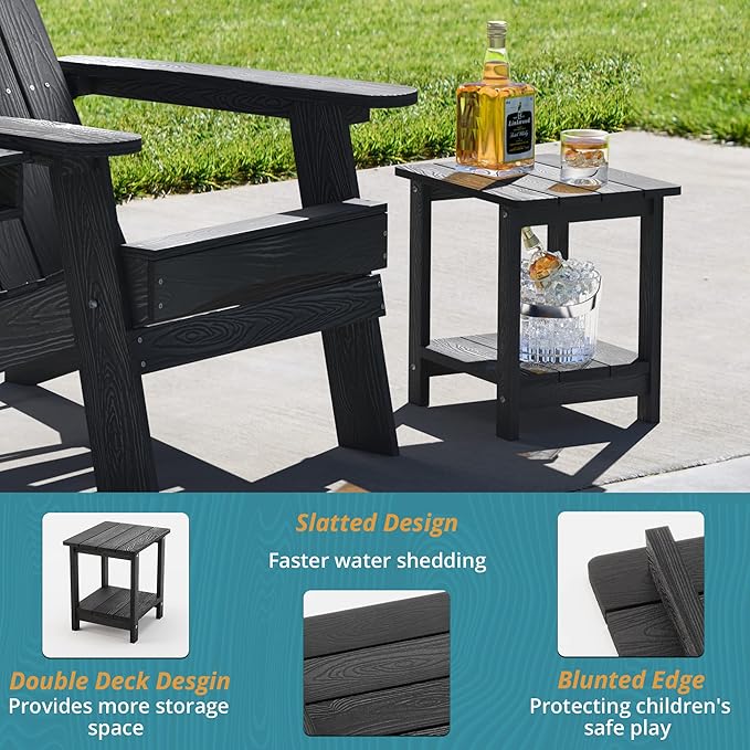 LUE BONA Adirondack Outdoor Side Table, 2-Tier Black HDPS Patio End Table - Image 6