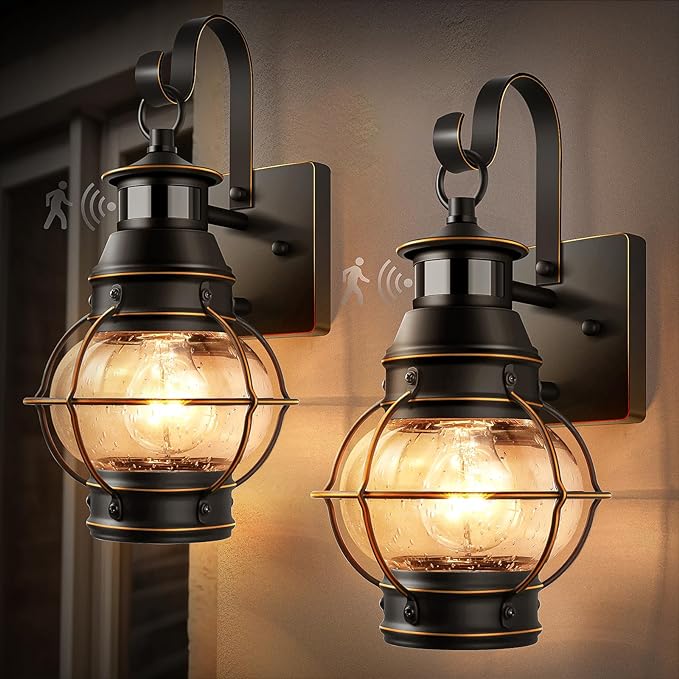 Lamomo Outdoor Wall Sconce, 2 Pack Black Dusk to Dawn Motion Sensor Light by Lamomo