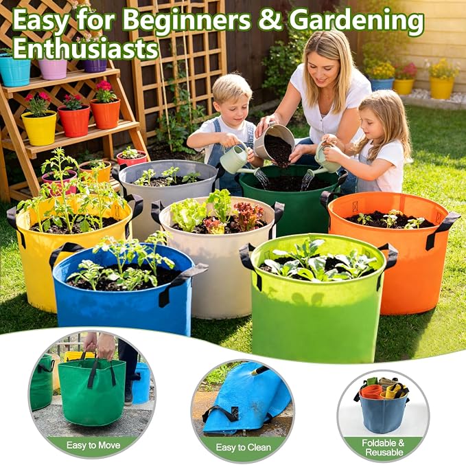 Grow Bags, 7 Pack Colorful 10 Gallon Grow Bags, Reusable Fabric Grow Bags - Image 7