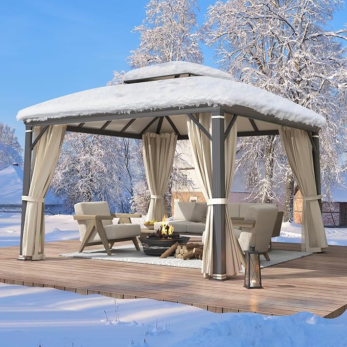 YOLENY 12'x12' Hardtop Gazebo, Permanent Outdoor Aluminum Patio Gazebo - Image 7