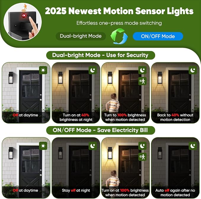 BesLowe Upgraded Motion Sensor Outdoor Wall Lights, 15” Dusk to Dawn Porch - Image 2