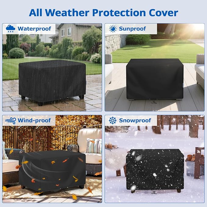 SunPatio Outdoor Ottoman Cover, Waterproof Rectangle Coffee Table Cover - Image 5