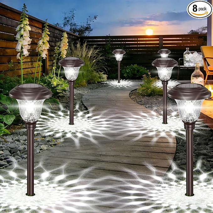 BEAU JARDIN 8 Pack Solar Pathway Lights White+Color Changing Stainless Steel 3 by BEAU+JARDIN