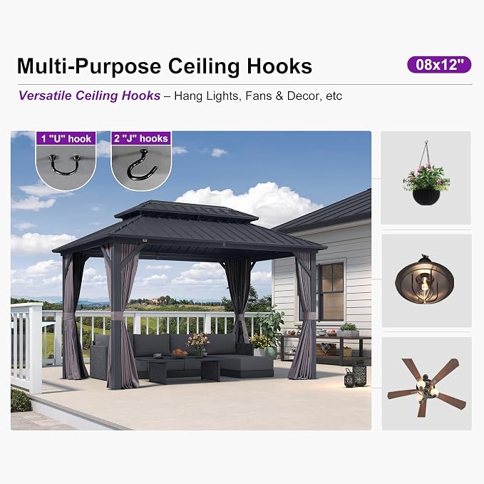 PURPLE LEAF 8' X 12' Permanent Hardtop Aluminum Gazebo - Image 9