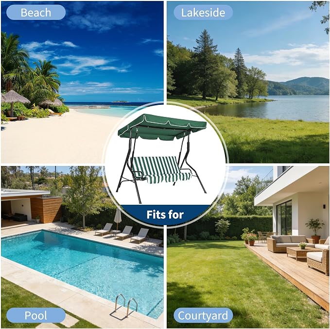 Outdoor Patio Swing Chair with Adjustable Canopy 3-Seat Heavy-Duty Steel Frame - Image 4