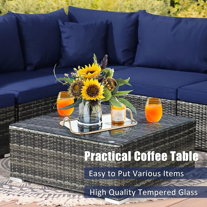 Tangkula 7 Pieces Wicker Patio Furniture Set, All-Weather Outdoor Rattan - Image 8