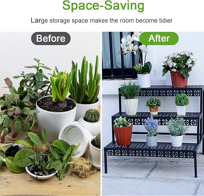 3 Tiers Metal Plant Stand, Rectangular Ladder Flower Pots Outdoor, Indoor Plant - Image 5