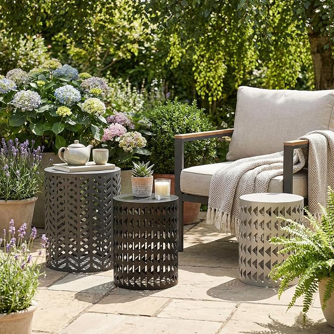 Nesting Outdoor Side Table, Small Round Metal Coffee Tables Set of 3, Stacking - Image 9