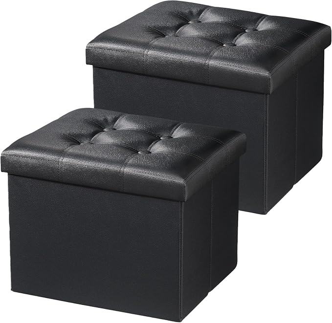 AmasSmile Storage Ottoman Folding Foot Rest Stool, Leather Footstool Bench by AmasSmile