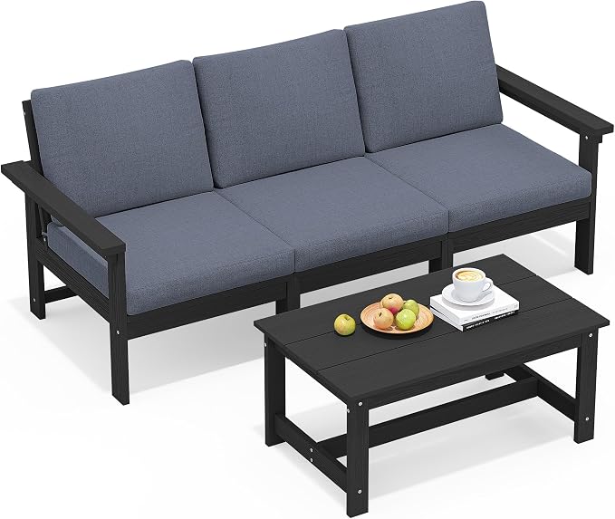 SERWALL HDPE Patio Sofa Set, 4-piece Sectional Outdoor Furniture Set, All - Image 7