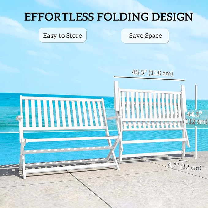 Outsunny Wood Outdoor Bench, 2-Person Foldable Patio Acacia Wood Garden Bench - Image 4