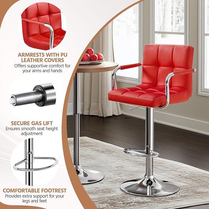 Yaheetech Bar Stools Set of 2, PU Leather Adjustable Swivel Barstools, - Image 6